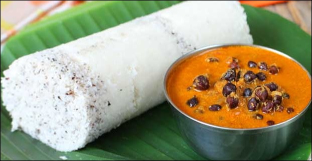 Puttu is eaten traditionally with Kadalakkari in Kerala