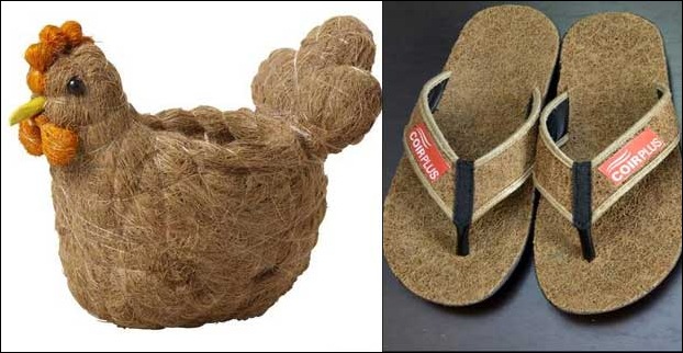 The toy and pair of slippers made from coir