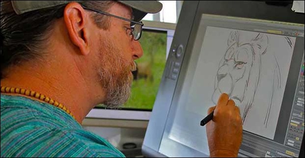 Aaron Blaise , one of the most famous animator's in the world , working on wacom animation  tablet.