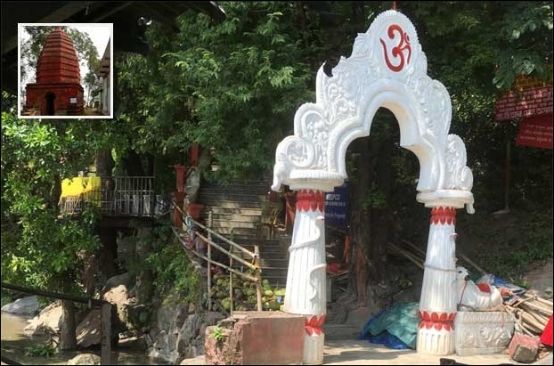 Umananda Temple with entry gate on Peacock river Island of Brahmutra river