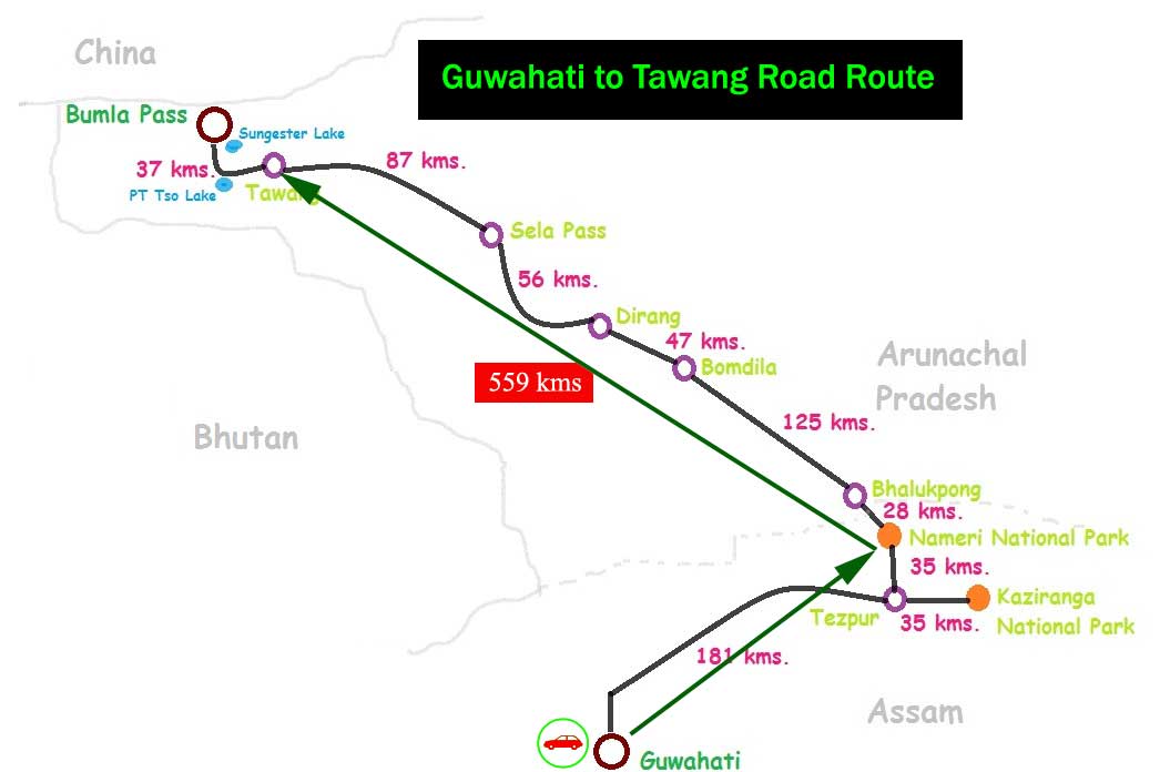Guwahati-Tawang Road Route