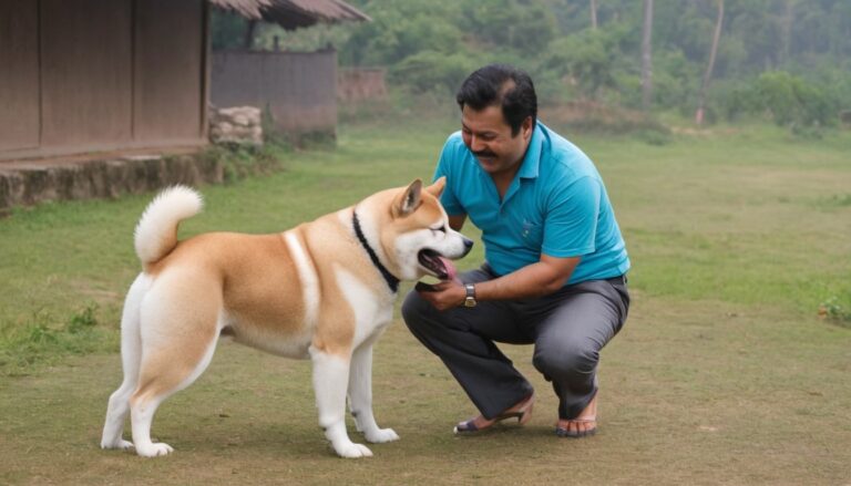 AKita Dog Playing with owner in India