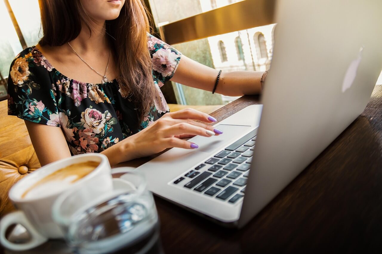 A woman working online from home