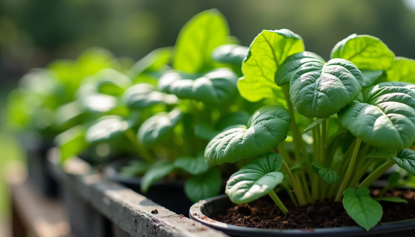 Vegetable gardening of spinach in container